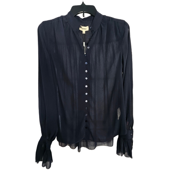 🎁HOLIDAY SPECIAL🎁NWT. L'AGENCE Marion Sheer Ruffle Blouse In Midnight - Picture 4 of 16